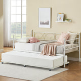 Garvee Twin Daybed with Trundle Metal, Twin Trundle Bed Frame Sofa Bed Frame for Living Room, Bedroom, Apartment, No Box Spring Needed, Space Saving, Heavy Duty Metal Slats (White) - White