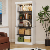 Garvee Bookshelves With LED Lights, Floor Standing 5 Shelf Display Case, 71in Tall, White & Gray, Home Office Living Room Kitchen