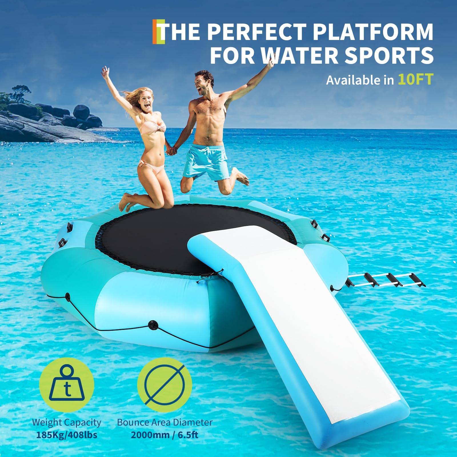 10FT inflatable water trampoline with large bouncing surface