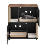Garvee Double Layer Cat Litter Box Enclosure with Scratching Posts for 2 Cats, 31.5in L x 19.7in W x 34.6in H, Wooden, Living Room Balcony - Black