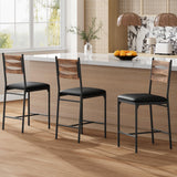 Garvee Bar Stools Set of 2 Wooden Faux Leather Upholstered Bar Chairs with Back & Footrest Counter Height Kitchen Island Brown - Brown