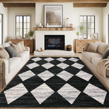 Garvee 10x13 Large Washable Area Rug Modern Checkered Non Slip Stain Resistant Black and White Carpet for Living Room Bedroom Dining Room Office - Checkered|Black & White