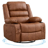 Garvee Rocking Recliner Chair Oversized 360° Swivel with Cup Holder Nursery Living Room PU Leather Comfy Sofa - Brown