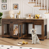 Garvee 71 Inch Dog Crate Furniture Wooden Double Crate for Large Medium Dogs Indoor TV Stand End Table Brown - Brown