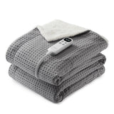 Garvee Waffle Heated Throw Blanket, Electric, Machine-Washable, 6 Heat Levels, LCD Controller, Fast Heating for Couch and Bed, Sherpa White - Gray
