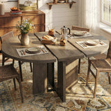 Garvee 47"-63" Extendable Round Oval Dining Table, Farmhouse Wood, Wider Legs, Sturdy Metal Frame, Retro Gray, Space Saving for Kitchen & Apartment - Retro Gray