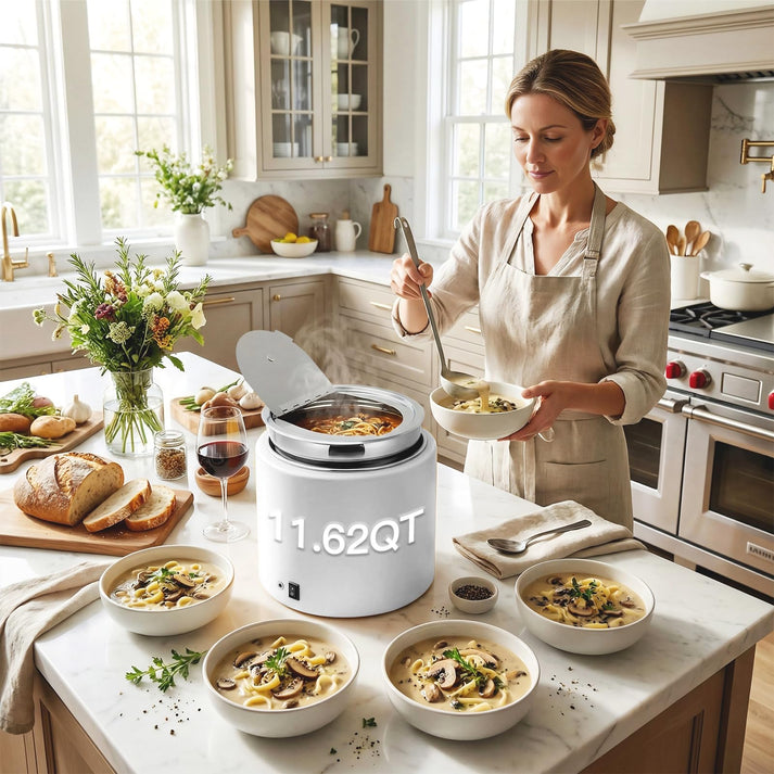 Garvee 11.6 QT commercial soup warmer stainless steel kettle on countertop