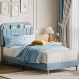 Garvee Twin Bed Frame With Storage Headboard Velvet Upholstered Platform Bed For Kids Blue - Blue