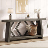 Garvee 70.9 Inch All-Wood Console Table With Ultra-Stable Trapezoid Legs For Living Room, Hallway, Narrow Foyer, Gray - Gray