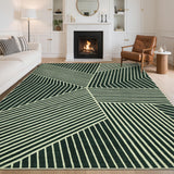 Garvee Washable 10x13 Green Rugs for Living Room Modern Geometric Stripped Minimalistic Indoor Carpet Non Slip Low Pile Extra Large Area Rug for Dining Room Apartment Office - Green