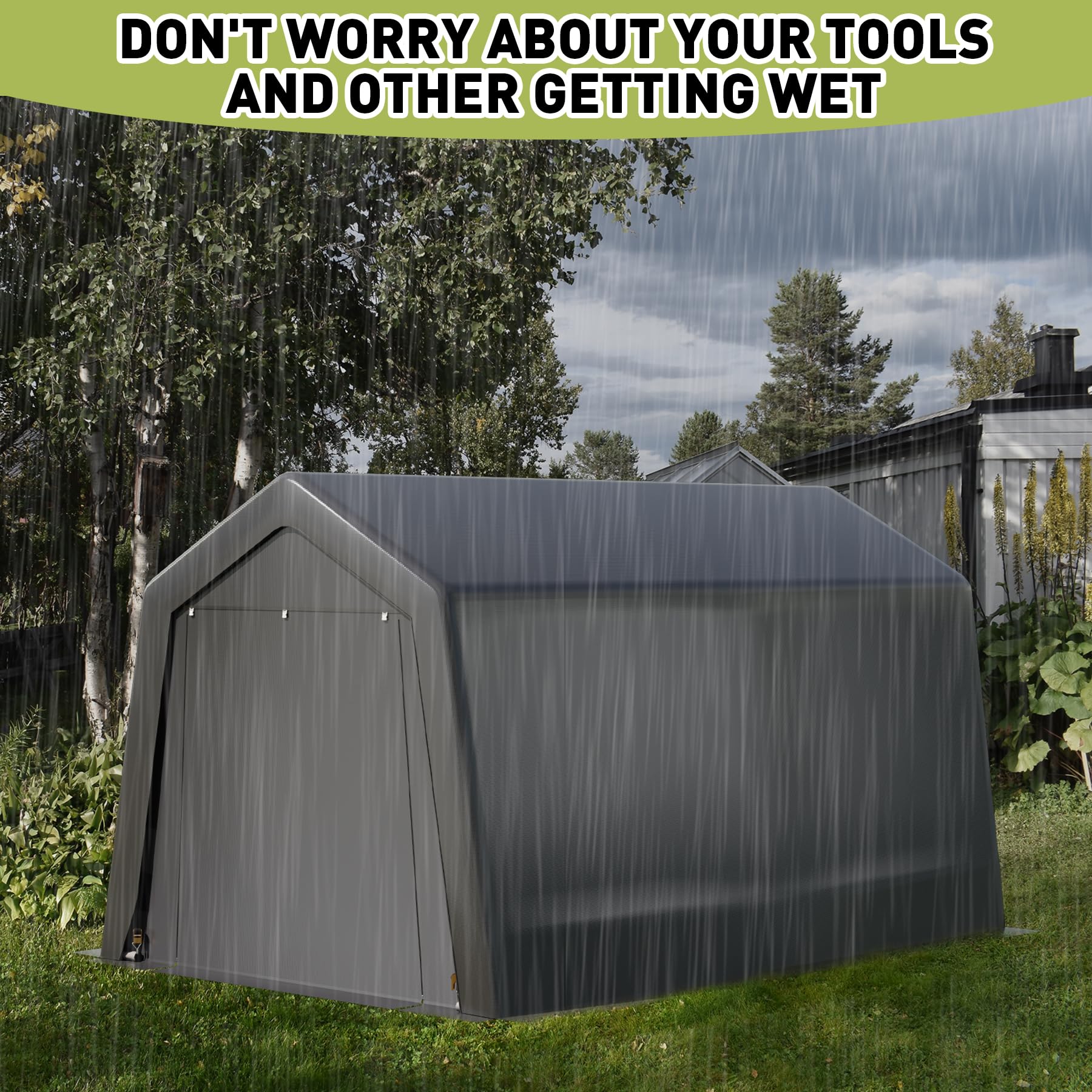 Waterproof cover protects outdoor storage in rain