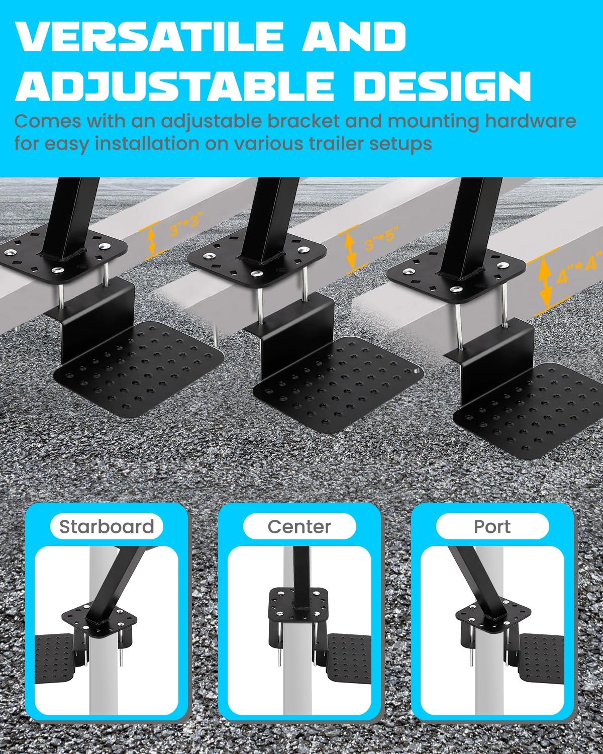 Adjustable universal fit boat trailer step bracket