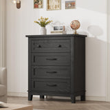 Garvee 4 Drawer Dresser Black, Vertical Wooden Chest for Bedroom & Living Room, 34.8" Tall, Large Storage - Four-Sided - Black