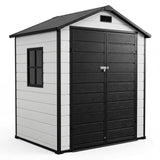 Garvee 6x4 FT Outdoor Storage Shed with Floor, Plastic Resin Garden Shed with Window & Lockable Door for Patio Backyard Garden, Gray - Grayish White + Black