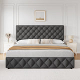 Garvee Upholstered King Size Platform Bed Frame with 4 Storage Drawers, Adjustable Headboard, Grey Linen, Diamond Tufted Design