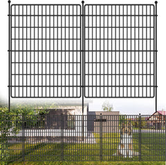 Garvee 10 Panels Decorative Garden Metal Fence, No Dig Animal Barrier, 32in x 24ft, Rust-Proof Black
