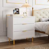 Garvee White Dresser Modern 3 Drawer Wood Chest with Gold Handle for Bedroom Living Room 28x17x30 Inches - White