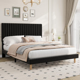Garvee Full Size Bed Frame Adjustable Height Velvet Upholstered Platform Bed Frame Black Modern Bedroom 41-45 Inches - Black