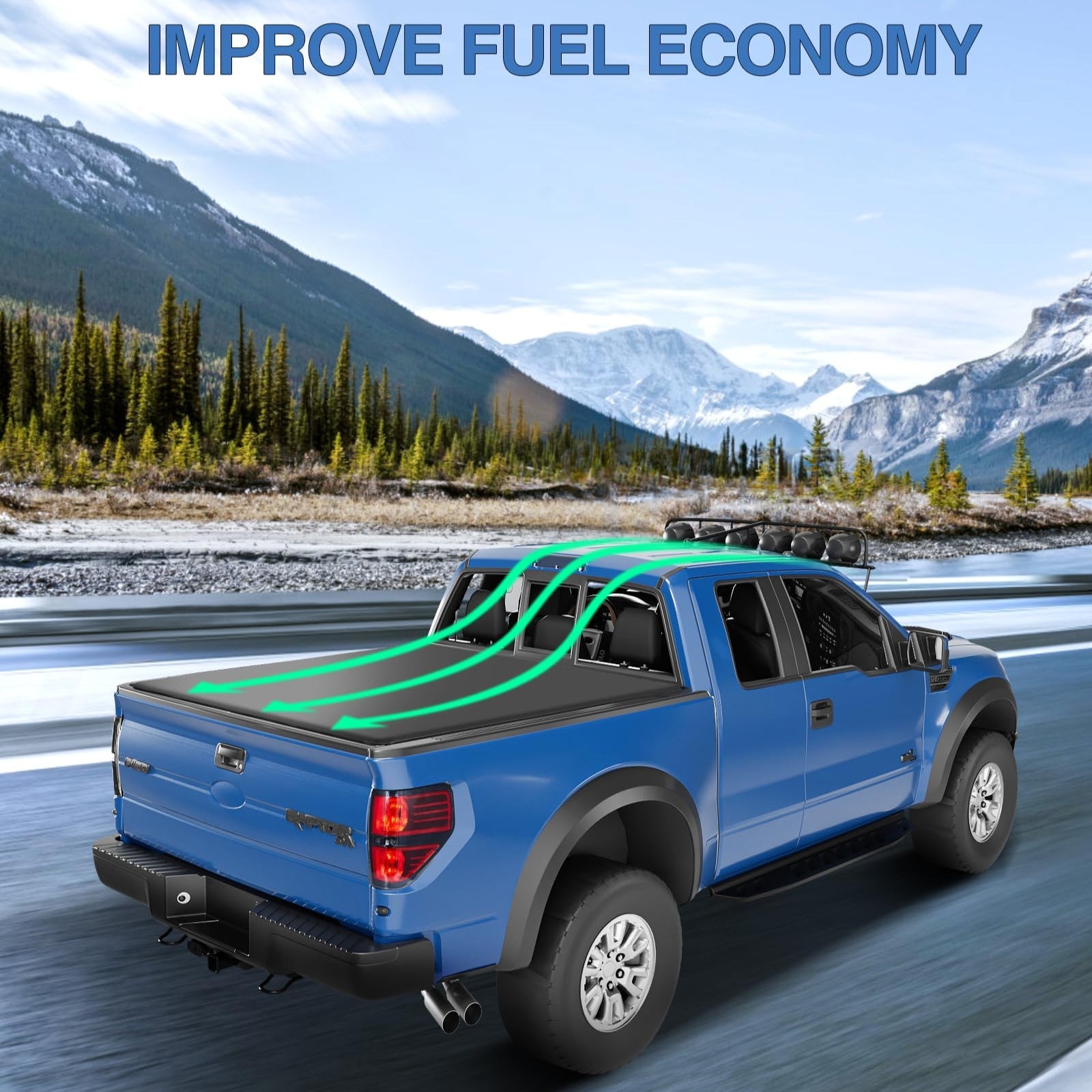 Illustration showing improved fuel economy with sleek tonneau cover design