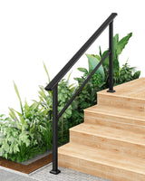 Garvee Hand Rails for Outdoor Steps Metal Stair Railing Handrail 5 Steps Black Adjustable Height & Angle Weatherproof - Black