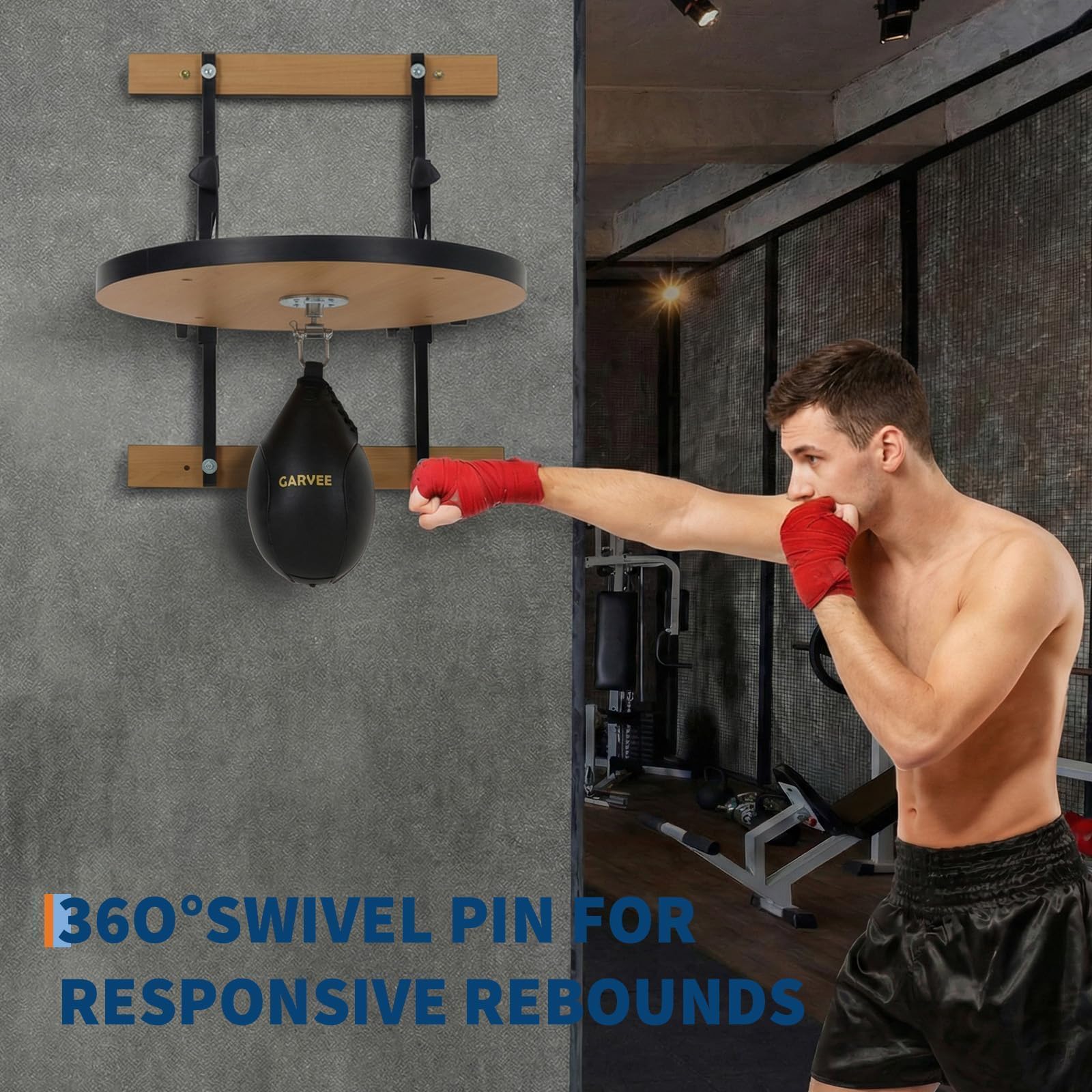Garvee speed bag platform with 360 degree swivel for responsive rebounds