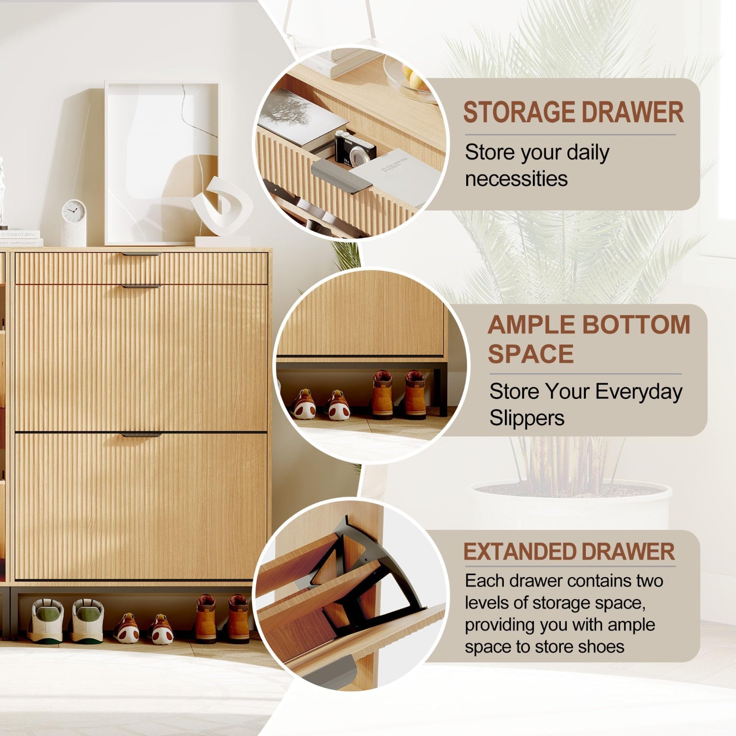 Top drawer storage and fenced top surface detail