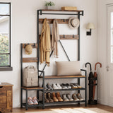 Garvee Coat Rack Shoe Bench Parent-Child Hall Tree with Bench and Shoe Storage Metal Frame Industrial Coat Tree Entryway Large Organizer with Shoe Rack, Storage Cubbies, Hooks, and Top Shelf - Vintage