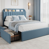 Garvee Full Bed Frame with Storage Headboard, 2 Drawers, Boucle Upholstered Platform Bed, Kids Bedroom, Blue - Blue