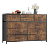 Garvee Wide 10 Drawer Dresser,TV Stand Entertainment Center Fabric Storage Dressers Drawers for Bedroom, Hallway, Nursery, Closets, Steel Frame, Wood Top (RUSTIC) - Rustic Brown