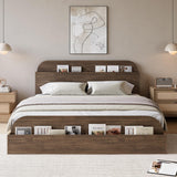 Garvee Queen Size Bed Frame With Storage Headboard And Raised-Footboard For Bedroom, Low Platform, Walnut Color - Walnut