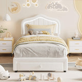 Garvee Twin Upholstered Bed Frame with Storage Drawer and Smart LED Headboard, Twin Size, White - White