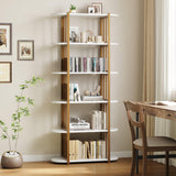 Garvee 6 Tier Tall Bookshelf Wooden Industrial Bookcase for Bedroom Living Room Home Office 71 In Farmhouse Style - White Board + Gold Tube