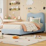 Garvee Twin Bed Frame for Kids with Velvet Upholstered Headboard, Blue, Twin Size, No Box Spring Needed - Blue