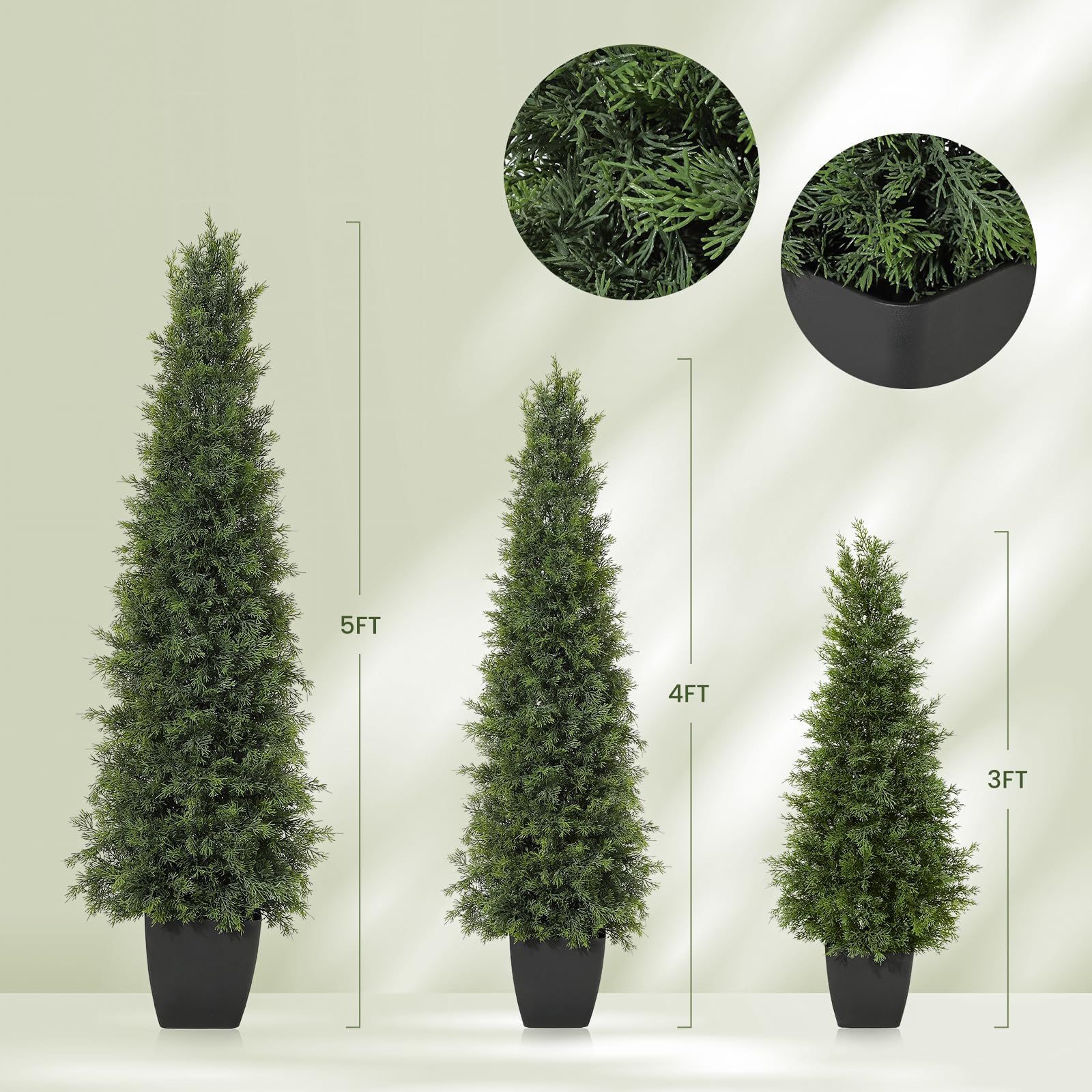 Size reference showing 3 ft topiary option