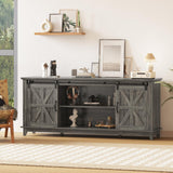Garvee 66 in Farmhouse TV Stand with Power Outlets for 75 in TVs, Entertainment Center with Sliding Barn Door, Large Storage Cabinets, 28 in Tall, Dark Grey - Dark Grey