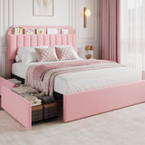 Garvee Queen Bed Frame with Storage Headboard and 2 Drawers for Girls, Boucle Upholstered Platform Bed, Pink, No Box Spring Needed, Easy Assembly - Pink