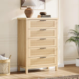 Garvee Fluted 5 Drawer Tall Dresser Wooden Chest for Bedroom Living Room Hallway 42.9in Natural - Wood Color