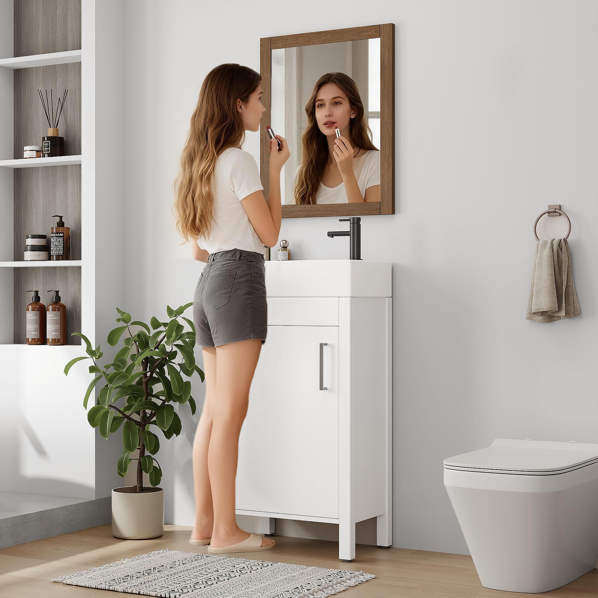 Modern freestanding 16-inch bathroom vanity in white