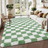 Garvee Checkered Rug 5x8 Super Soft Shaggy Rug Green-White for Living Room Bedroom Kids Room Decor - Green