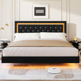 Garvee Floating Bed Frame King Size with Smart LED Lights, Upholstered Platform Bed, Solid Wood Slats, Black, No Box Spring Needed - Black