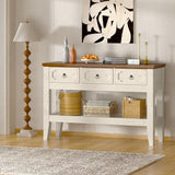 Garvee 47" Farmhouse Console Table with 3 Drawers and Large Storage Shelf for Entryway, Narrow Rustic Living Room Hallway Furniture, Beige & Brown