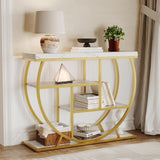 Garvee Entryway Table with Storage Industrial 4-Tier Console Table Behind Couch Accent Table Circle Base Gold White Marble for Living Room Hallway Foyer - Gold