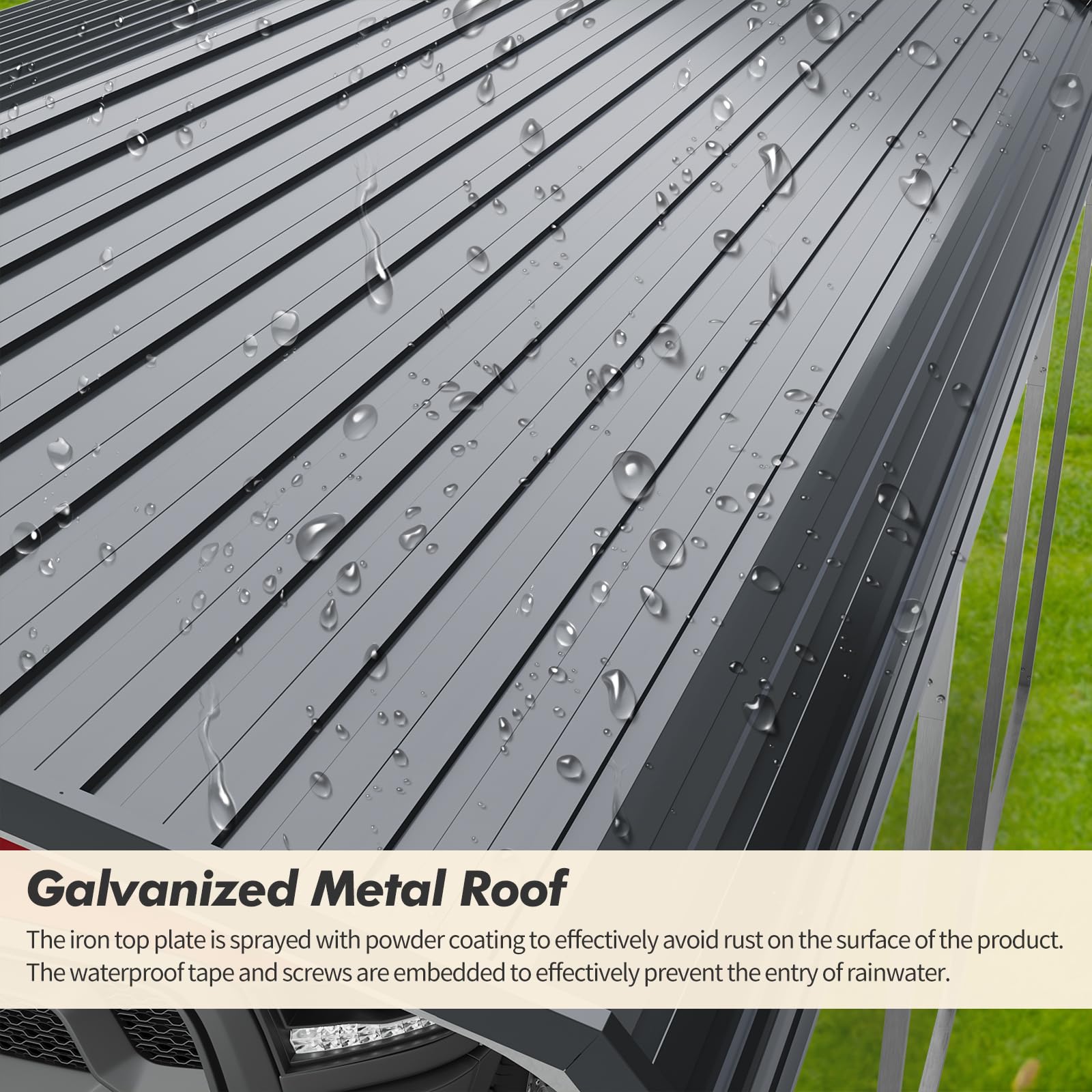 Galvanized metal roof with water-resistant design