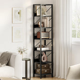 Garvee 6 Tier Narrow Bookcase Rustic Industrial Small Bookshelves for Bedroom Living Room Home Office 66x12x12 Inches - Black