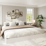 Garvee King Size Solid Wood Platform Bed With Sturdy Wooden Slats Floor-Standing Frame Modern Minimalist Design White - White