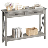 Garvee Farmhouse Sofa Table - Console Table with Rattan Drawers, Entryway Table with Storage for Living Room, Hallway, Foyer-Grey