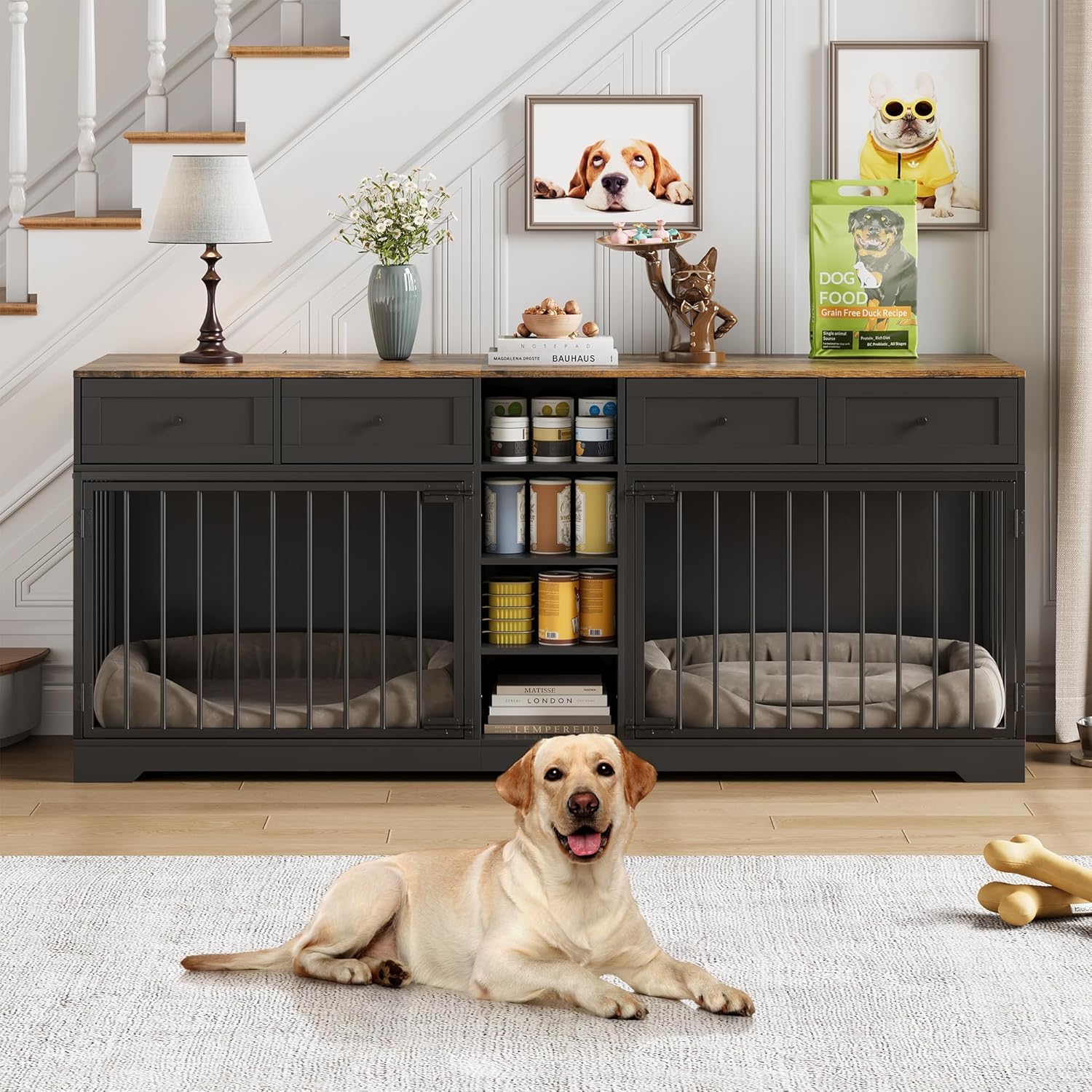 Dual-dog crate interior for large breeds