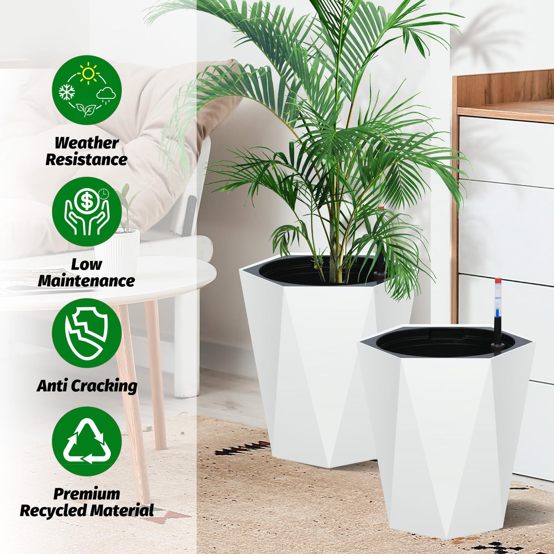 Weather resistant diamond planters for indoor and outdoor decor