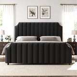 Garvee King Size Platform Bed Frame with 50.2" Velvet Upholstered Headboard & Footboard, Black, No Box Spring Needed, 12 Wood Slats, 1000 lbs Capacity - Black