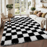 Garvee Checkered Rug 5x8 Super Soft Shaggy Rug Black-White for Living Room Bedroom Kids Room - Black